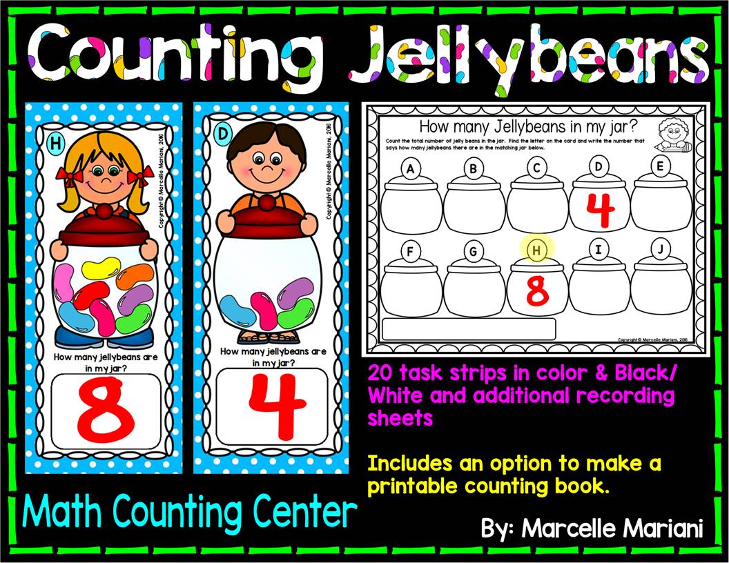 Counting Jellybeans- Math Center Activity- Task Card strips- Counting to 20