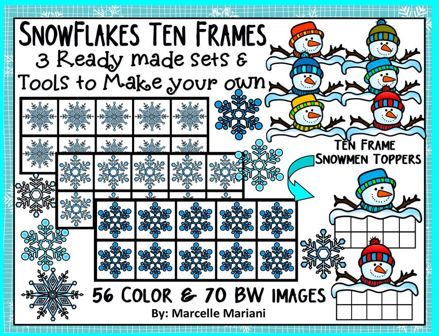 WINTER TEN FRAMES- SNOWFLAKES TEN FRAMES- 126 images- COMMERICAL USE