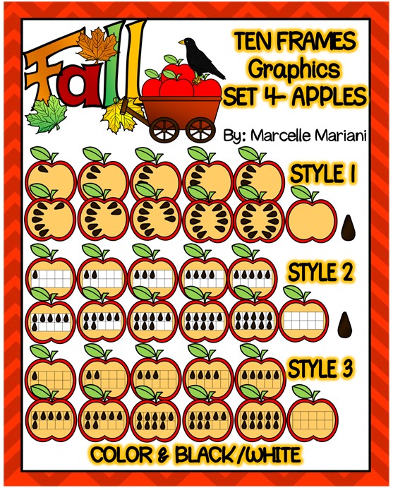 FALL MATH CLIPART GRAPHICS-APPLES TEN FRAMES- COMMERICAL USE