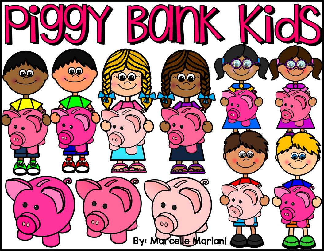 KIDS WITH PIGGY BANKS CLIP ART- KIDS HOLDING PIGGY BANKS CLIPART