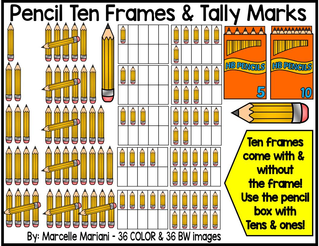 PENCIL TALLY MARKS AND TEN FRAMES CLIP ART- 72 IMAGES