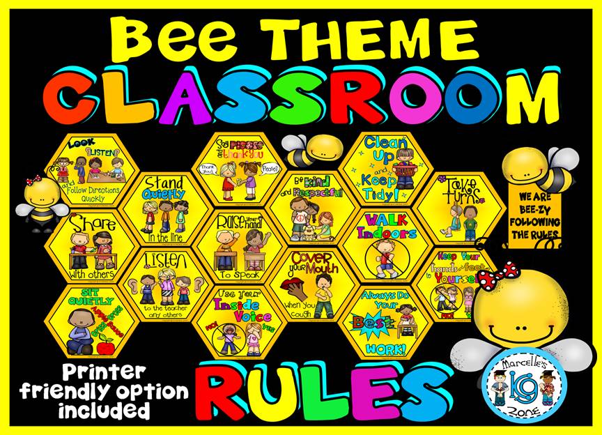 Classroom Rules Posters- BEE THEME VERSION- COLOUR & LOW INK OPTION INCLUDED