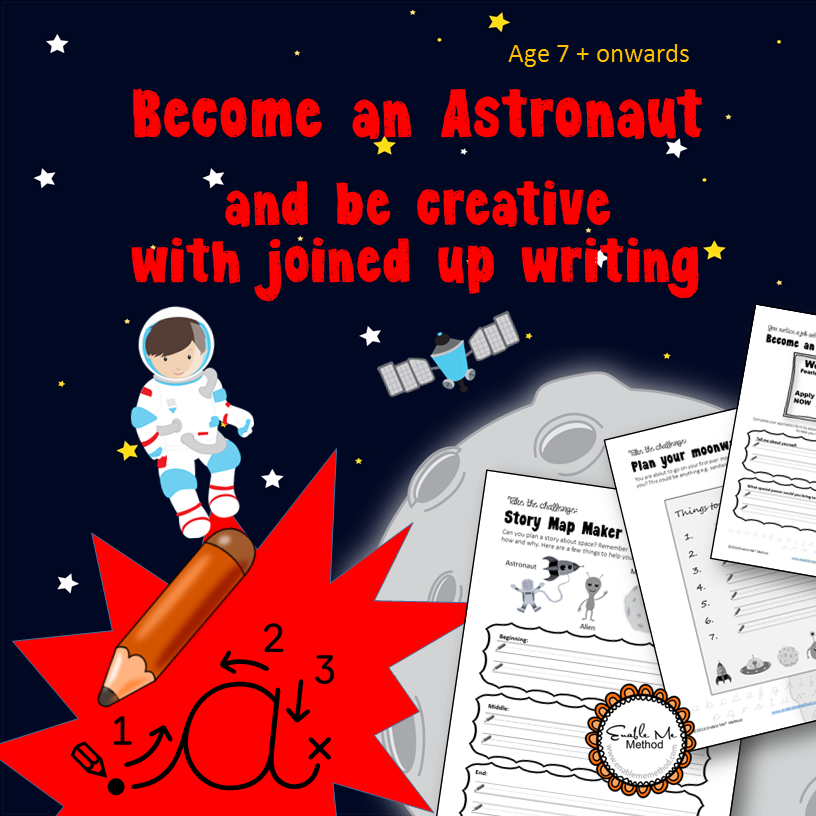 Become an astronaut and improve joined up writing: Space, 7 -11 yr, KS1 & KS2, Yr 3, Yr 4, Yr 5, Yr6