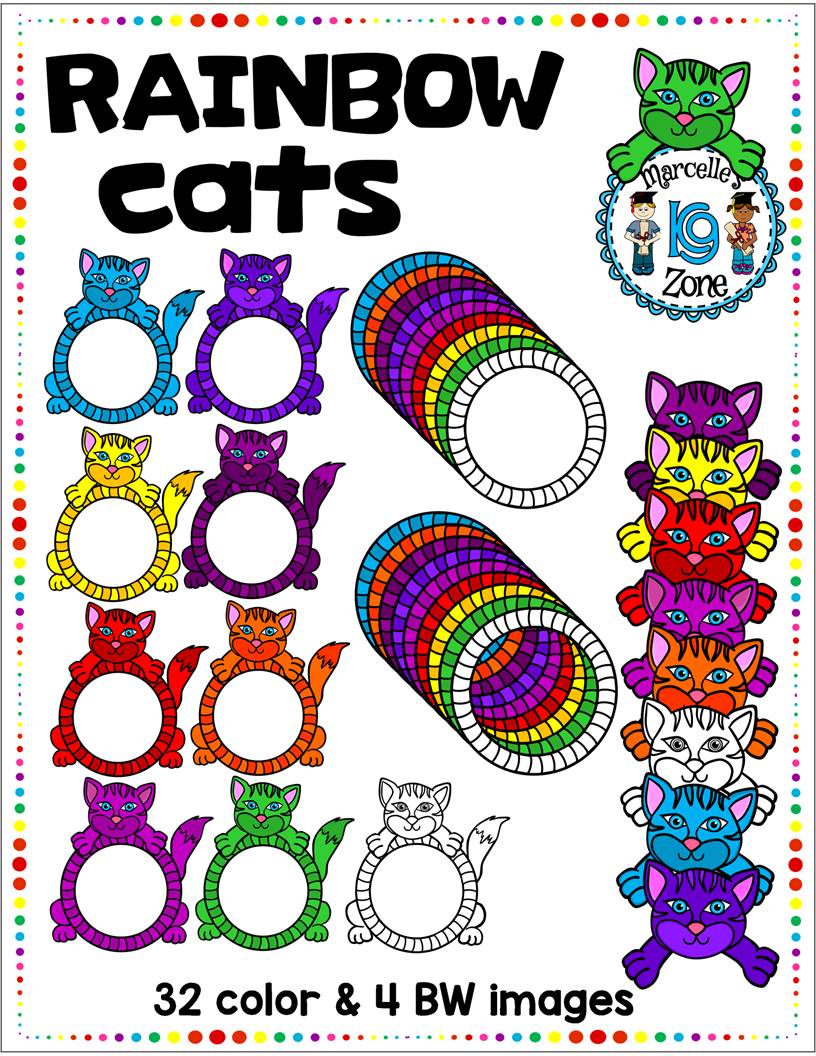 RAINBOW CATS- CAT TOPPERS AND FRAMES CLIP ART