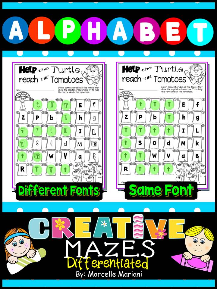 ALPHABET LETTER MAZES-letter Recognition & Identification- Differentiated