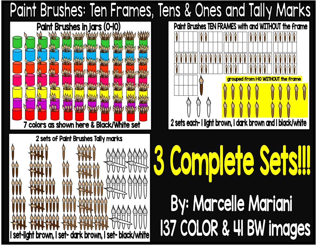 PAINT BRUSHES TENS AND ONES, TALLY MARKS AND TEN FRAMES CLIP ART