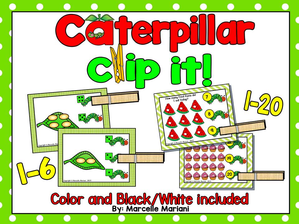 INSECTS- Caterpillar, Count & Pin Math Center Game- Colour + Black and white