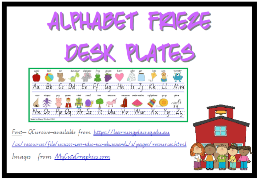 Alphabet Frieze Desk plates - Queensland Cursive