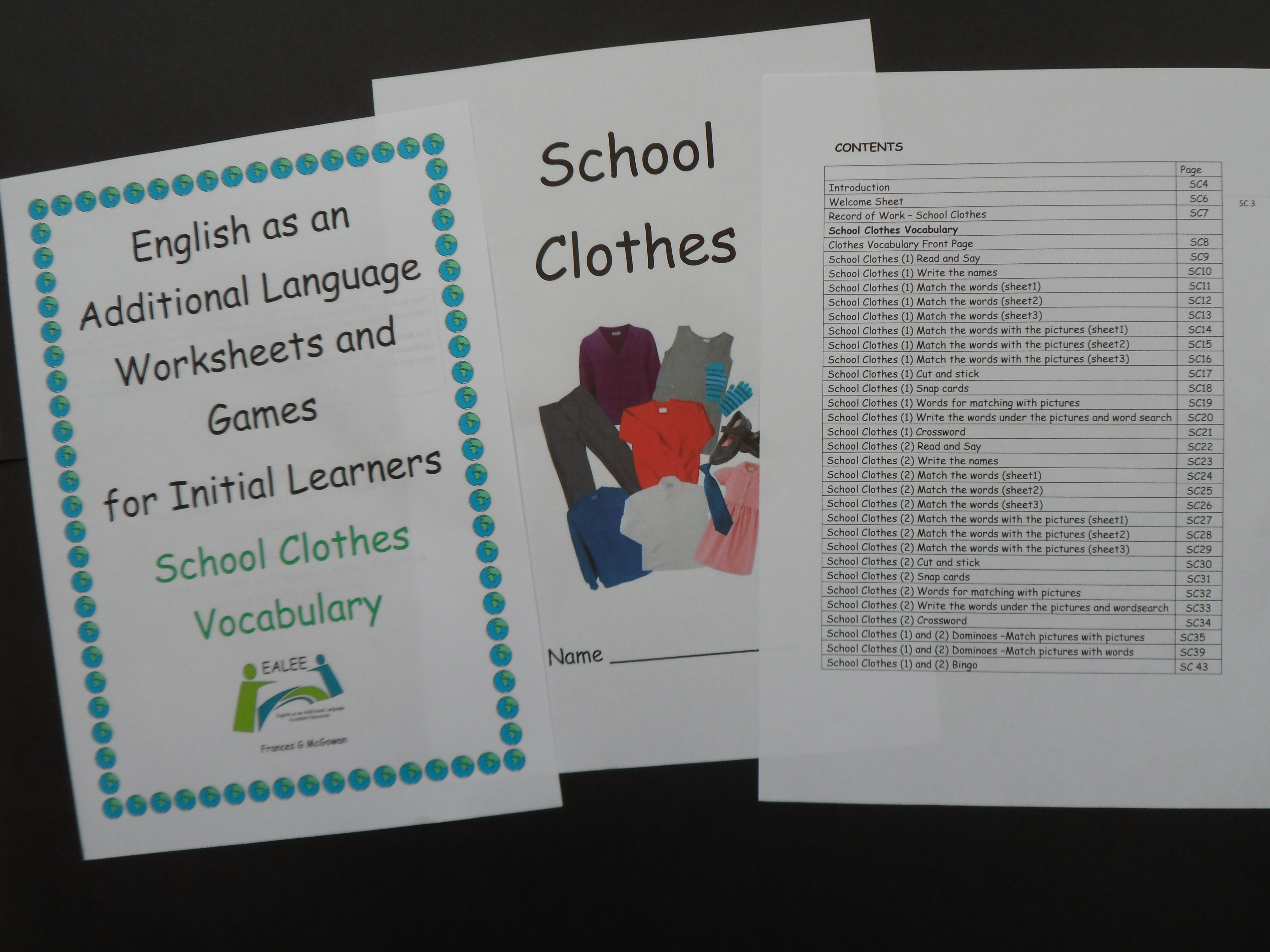 EAL/ESL Worksheets and Games for Initial Learners School Clothes Vocabulary