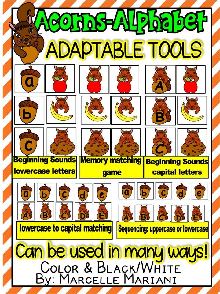Fall- ACORNS-ALPHABET CENTERS- ADAPTABLE IN SEVERAL WAYS
