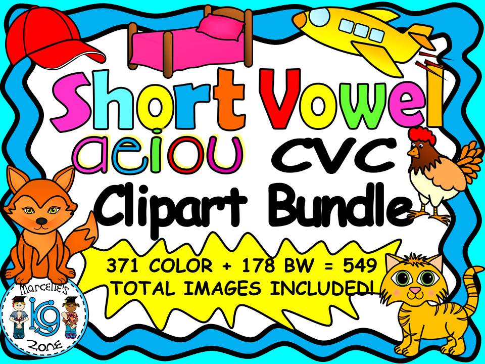 SHORT VOWEL (a, e, o, i, u) CVC CLIPART BUNDLE PACK (549 IMAGES)