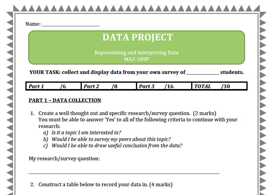 Representing & Interpreting Data assessment project